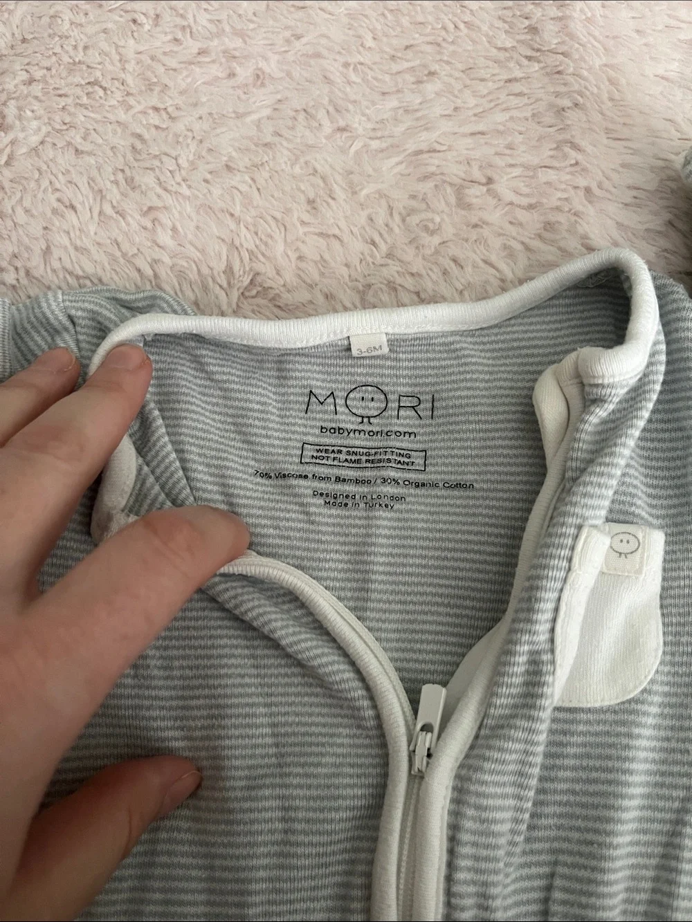 Mori Neutral Gray & White Striped Baby Footed One-Piece